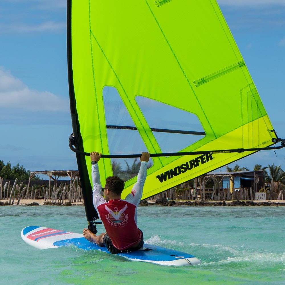 Man sitting on Windsurfer LT freestyle windsurfing